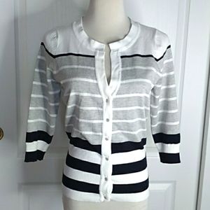 BUFFALO CARDIGAN SWEATER BLACK WHITE GRAY STRIPED 3/4 SLEEVE SMALL WOMENS SMALL